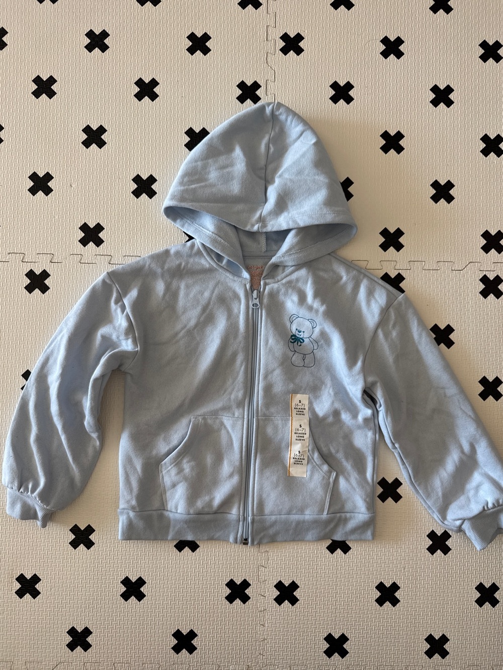 Cat & Jack Light Blue Hooded Zip Sweatshirt with Bear Patch